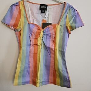 NWT Collectif Multicolor Striped Retro Blouse
